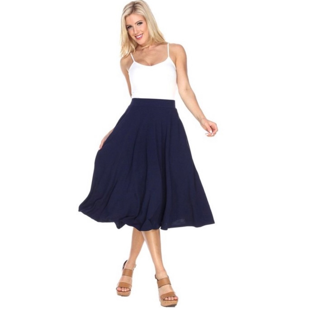 Stretchy Navy Flowy Blue Skirt